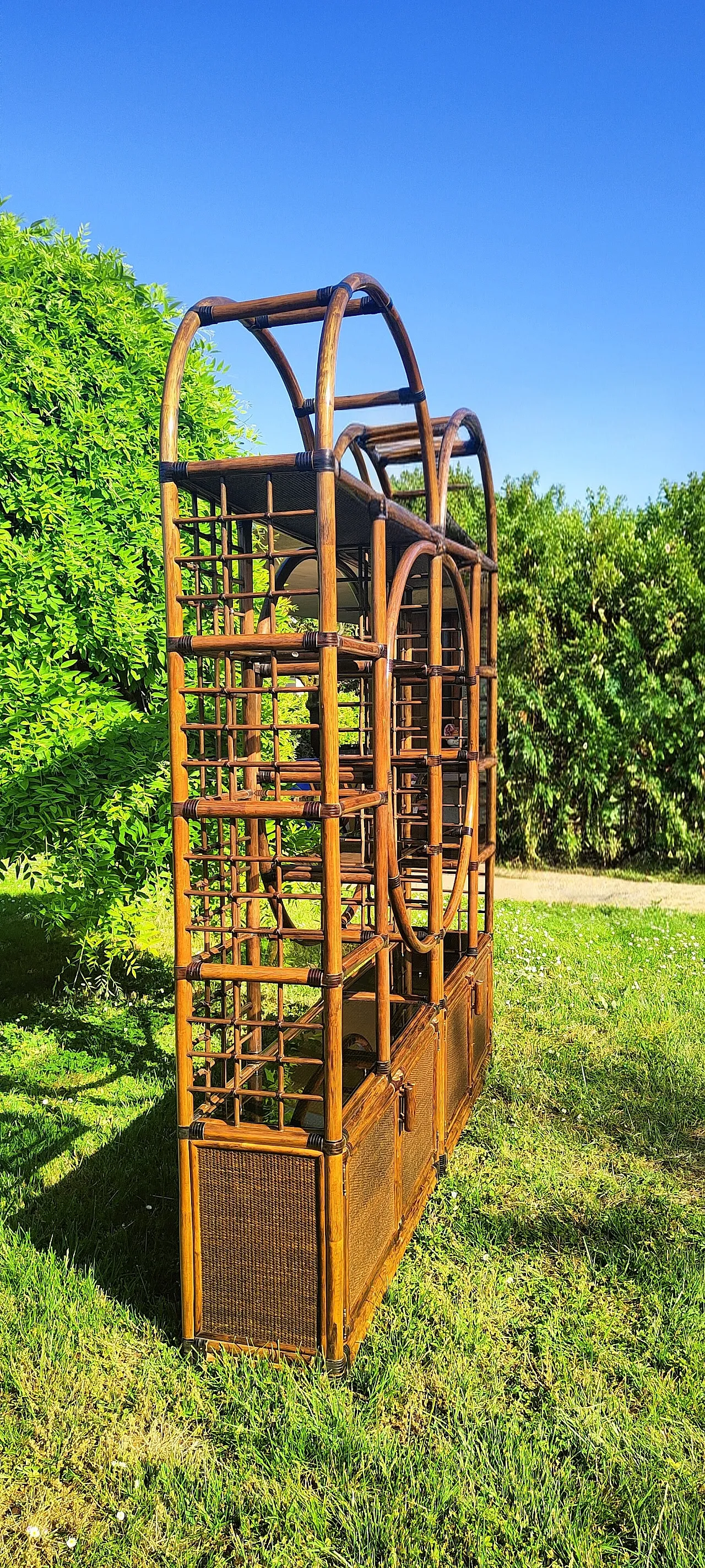 Bamboo and smoked glass bookcase, 1970s 9
