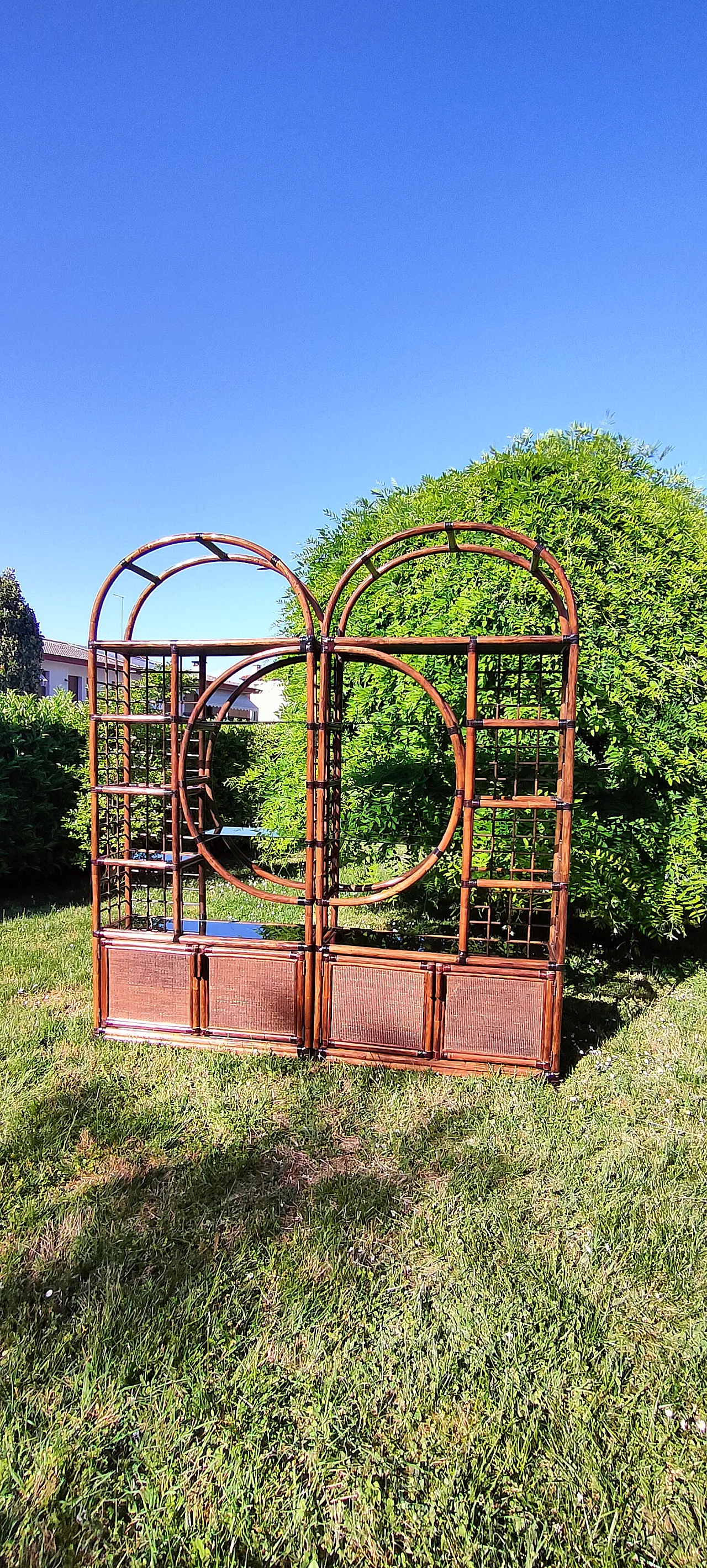 Bamboo and smoked glass bookcase, 1970s 10