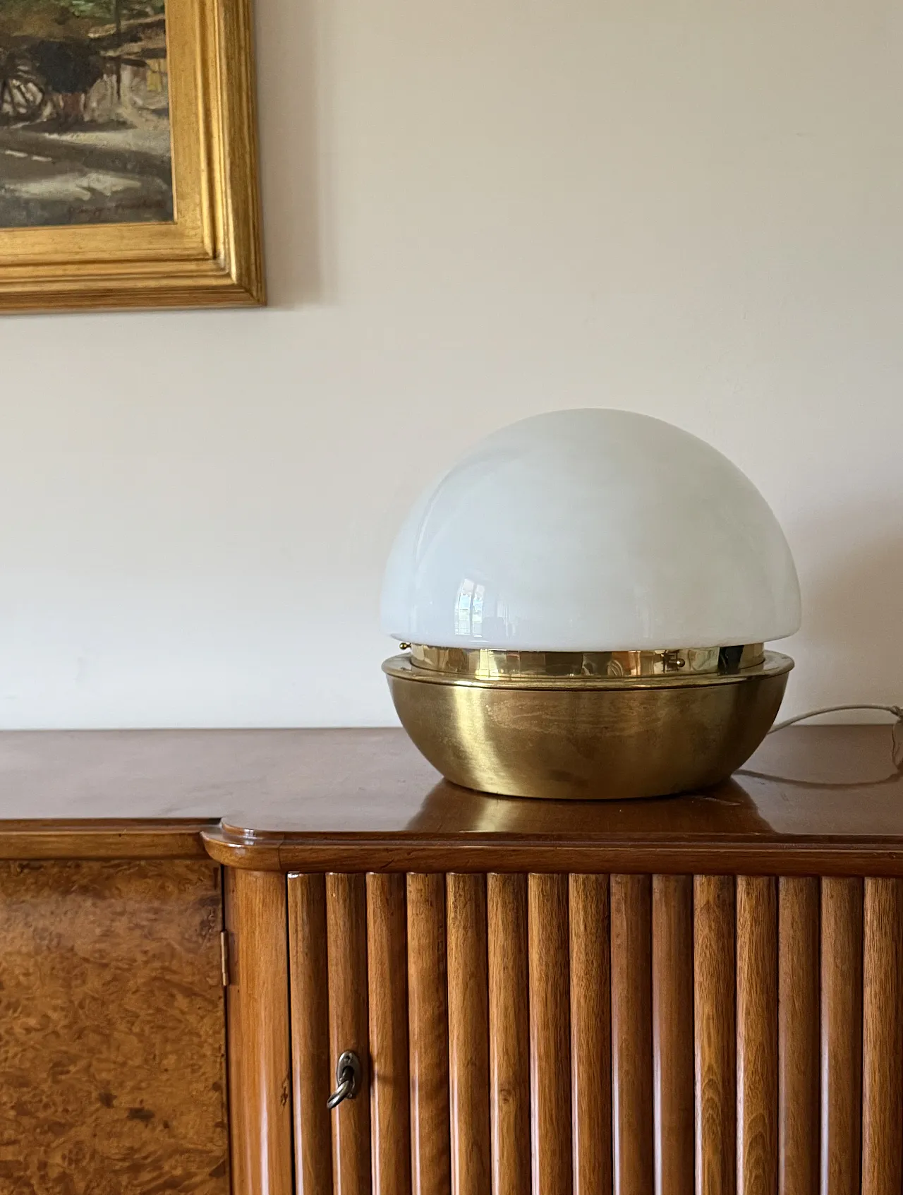 Midcentury brass opaline glass lamp, Italy, Italy 1970s 5