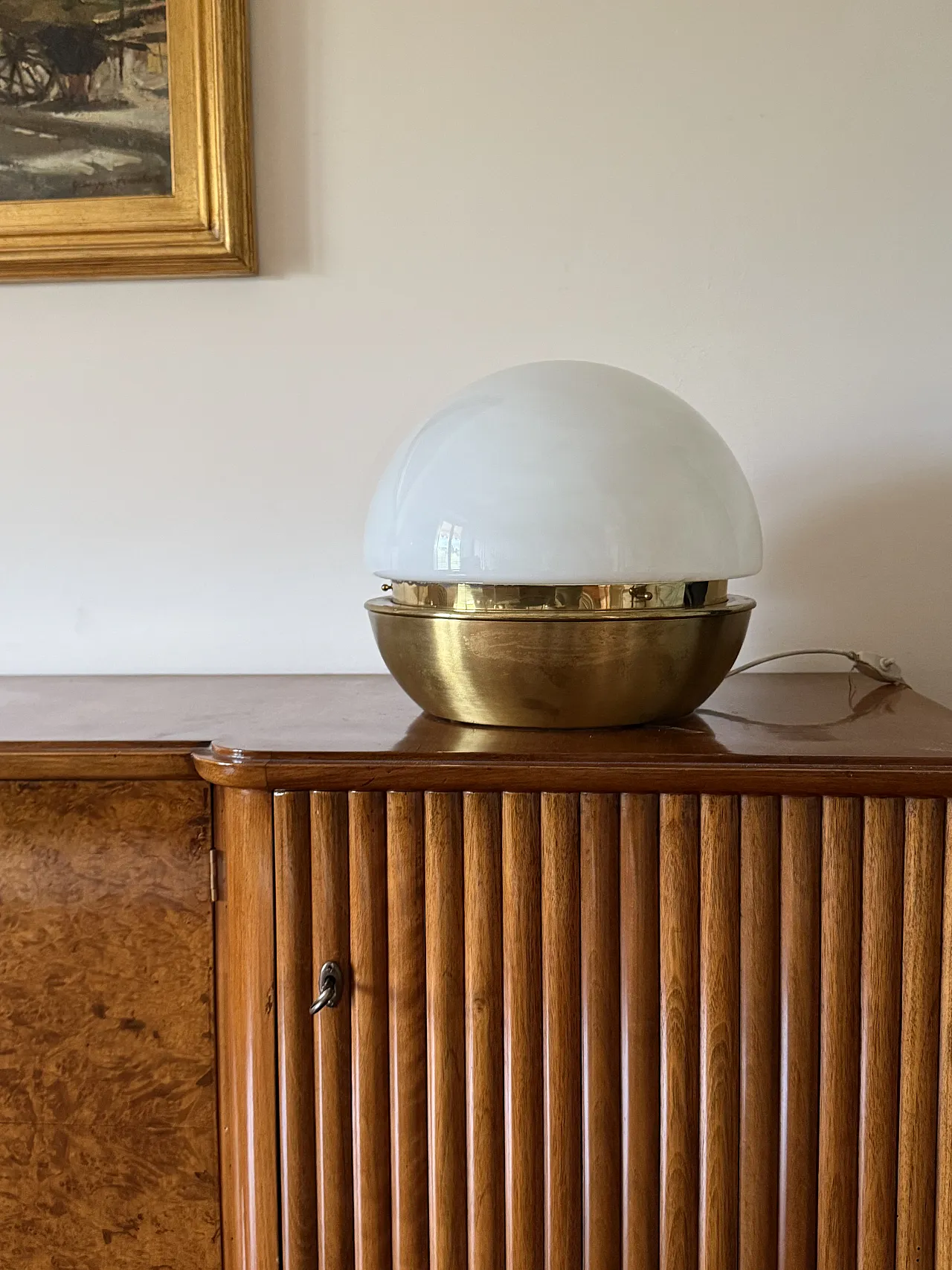 Midcentury brass opaline glass lamp, Italy, Italy 1970s 6