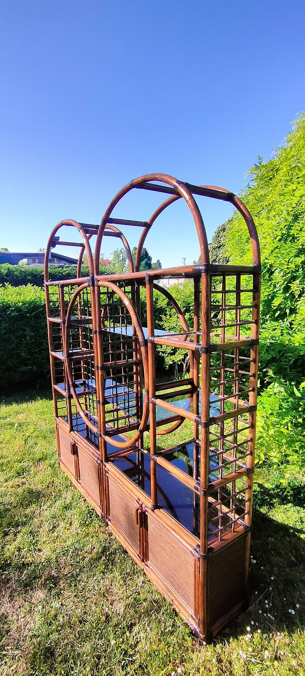 Bamboo and smoked glass bookcase, 1970s 12