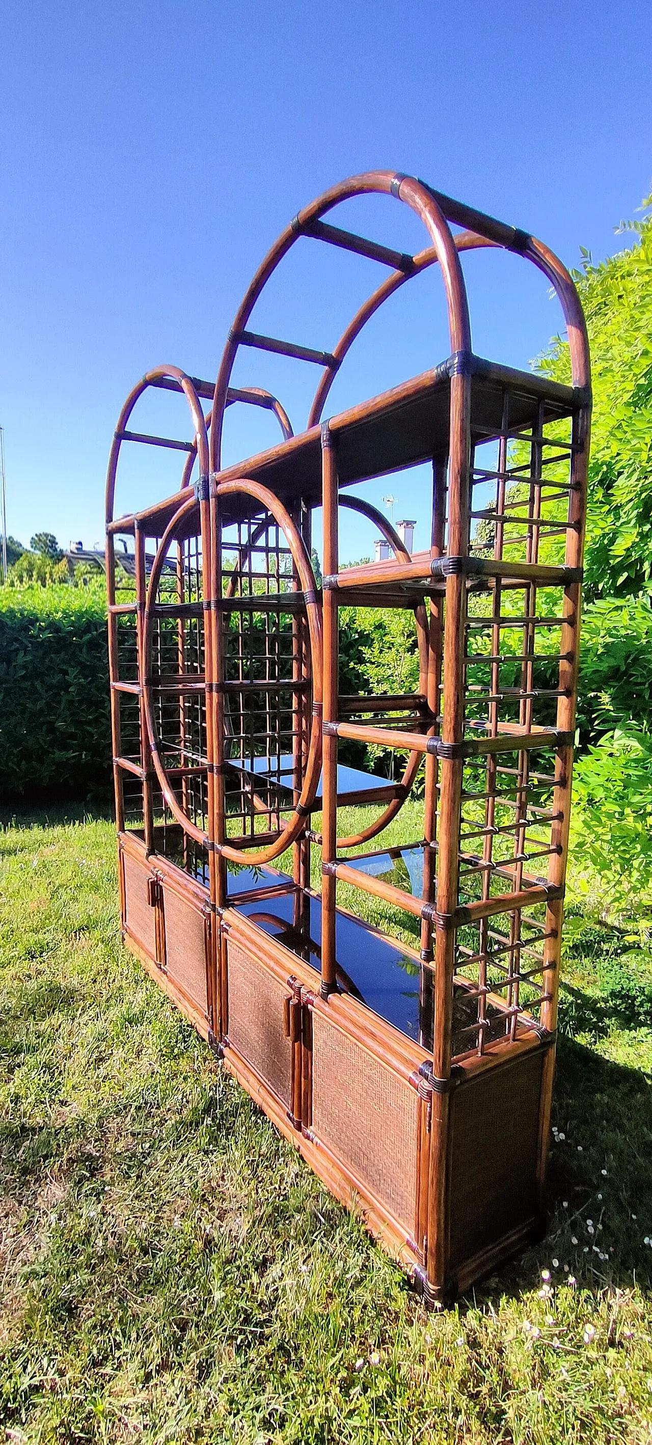 Bamboo and smoked glass bookcase, 1970s 13