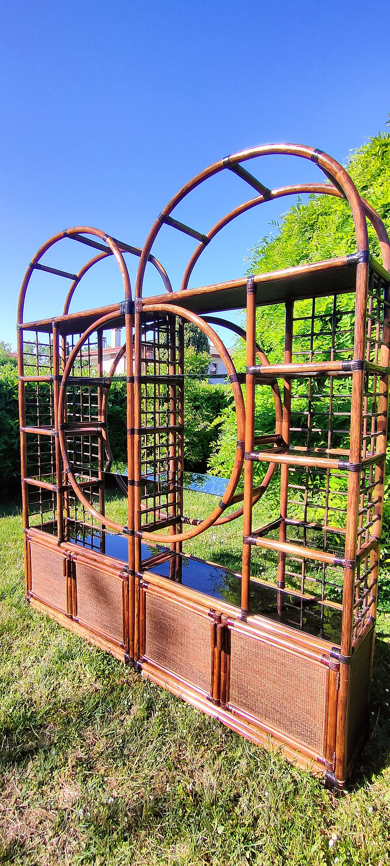Bamboo and smoked glass bookcase, 1970s 14