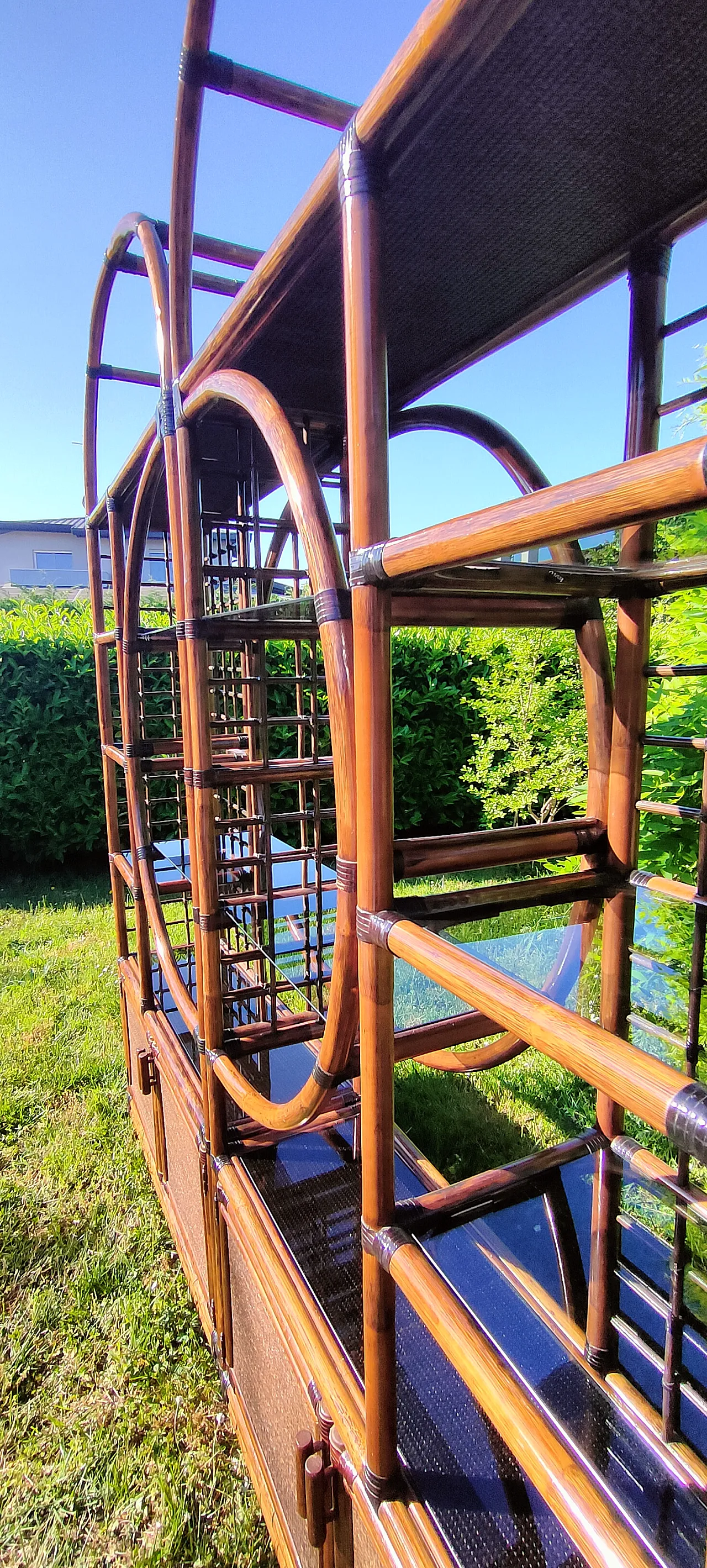 Bamboo and smoked glass bookcase, 1970s 15