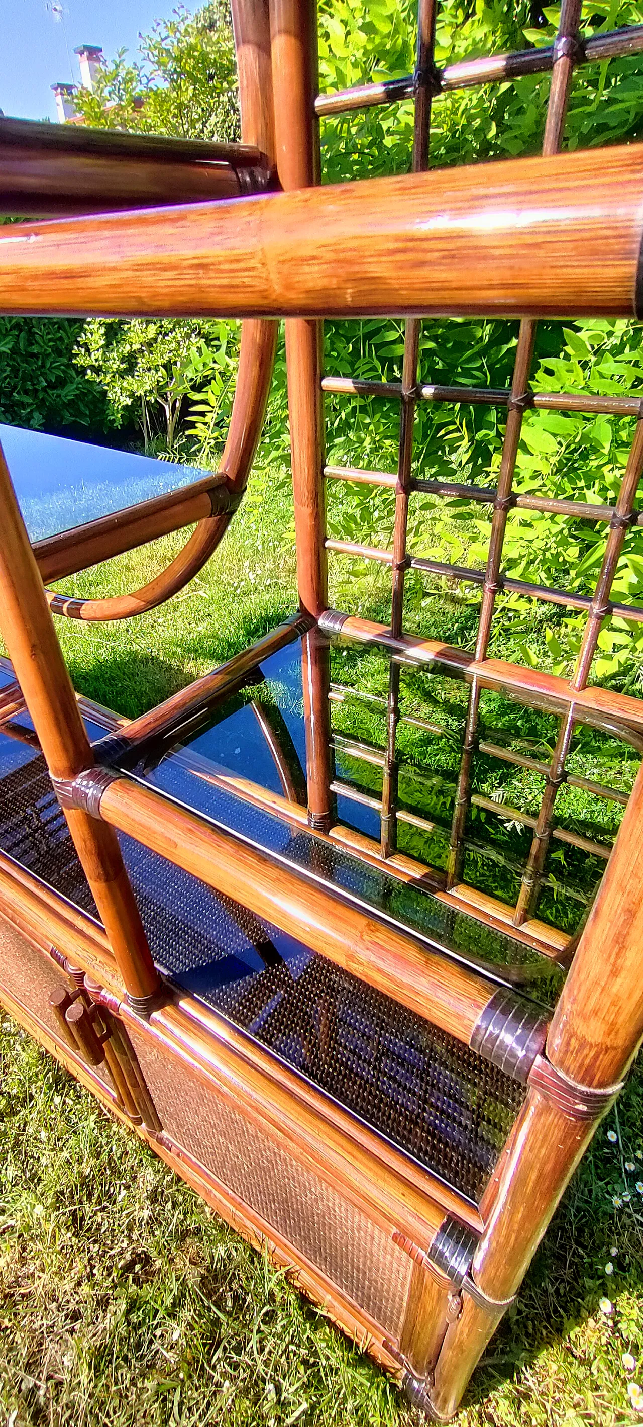 Bamboo and smoked glass bookcase, 1970s 24