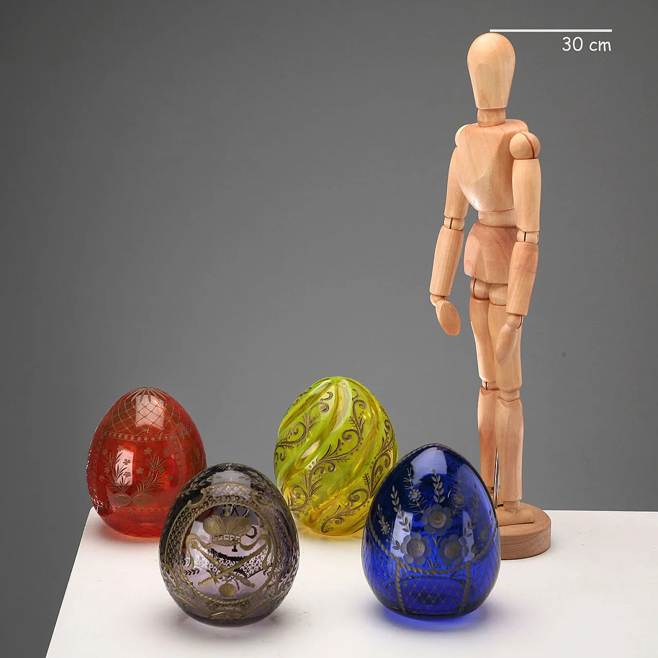 4 Glass eggs in faberge style, 20th century 2