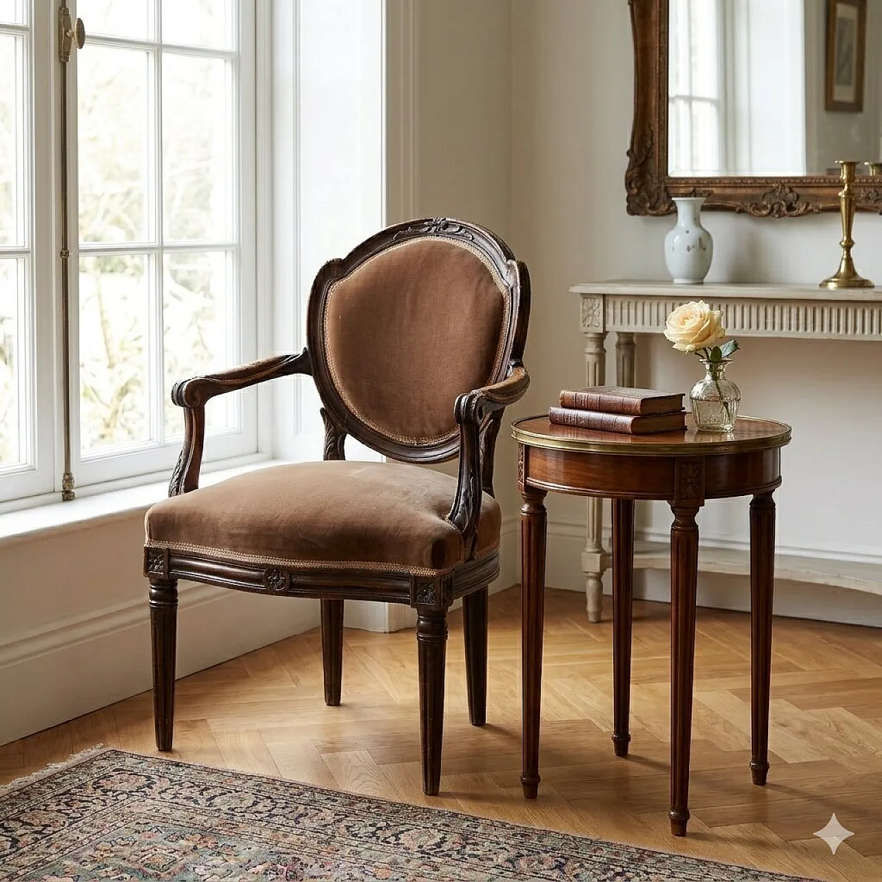 Neoclassical walnut armchair, 18th century 2