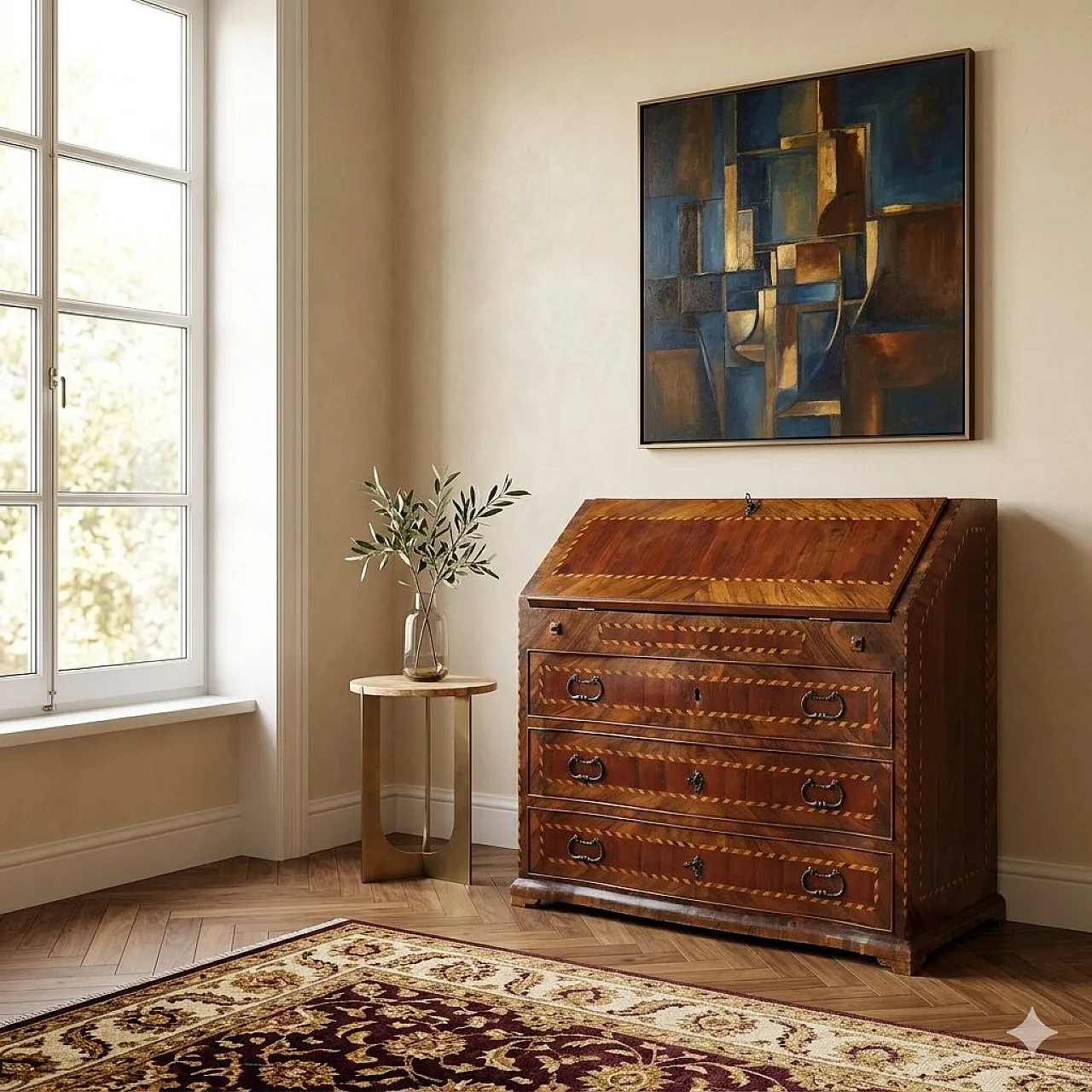 Rosewood and mahogany flap with maple threads, mid-18th century 2