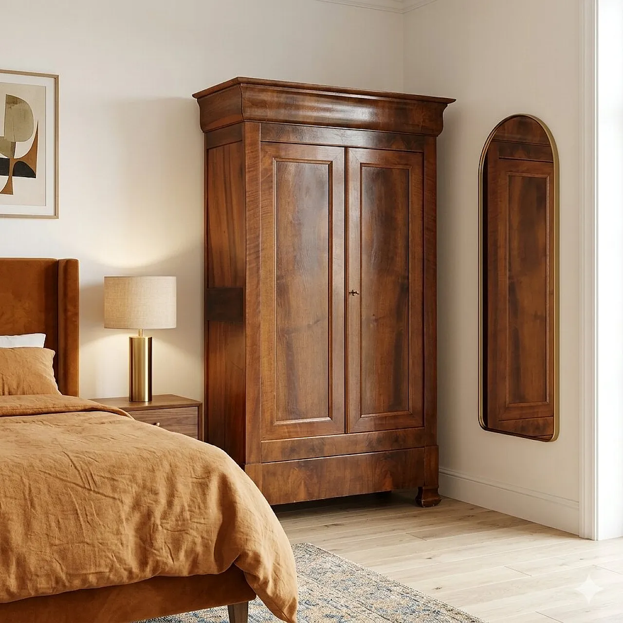 Small Carlo X wardrobe in walnut, 19th century 2