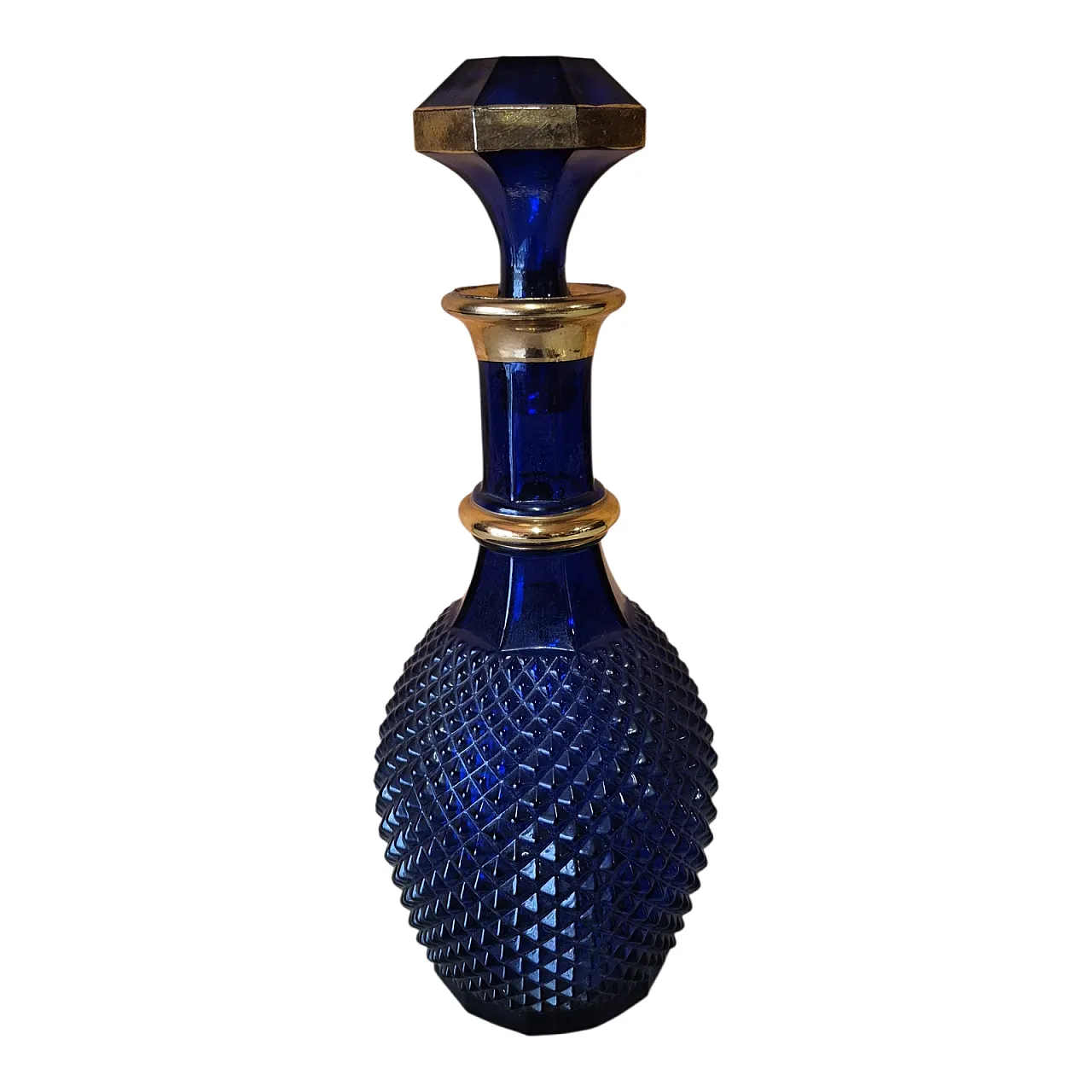 Bottiglia in vetro blu, Murano, tardo '900 1