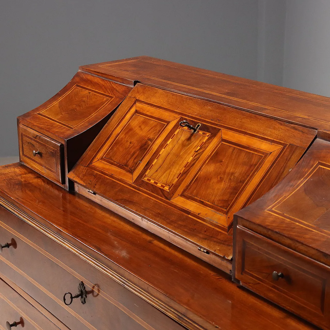 Flap cabinet in maple and bronze with 5 drawers, 19th century 3
