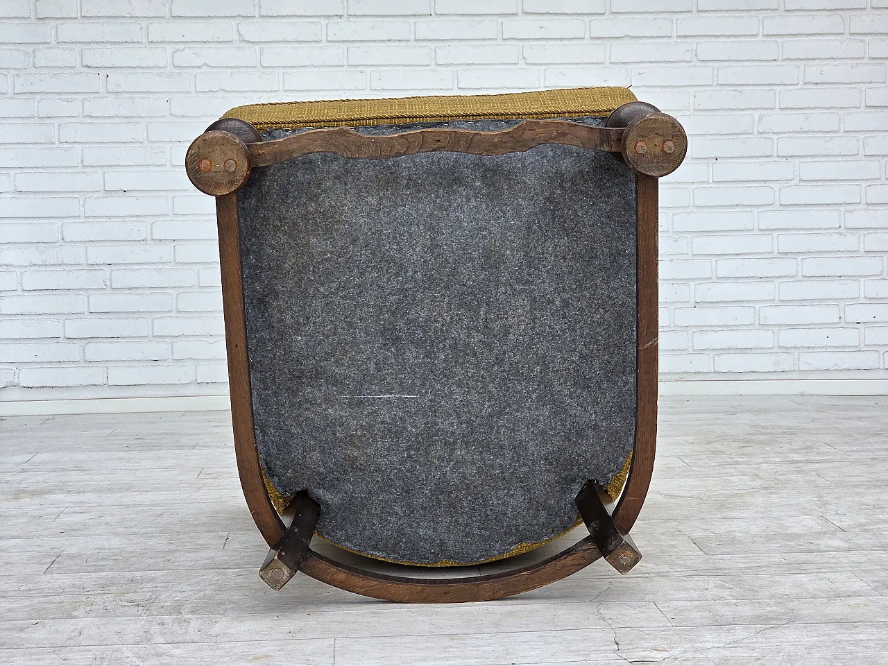 Anni '60, poltrona danese, arredamento originale in lana verde, legno di quercia. 15