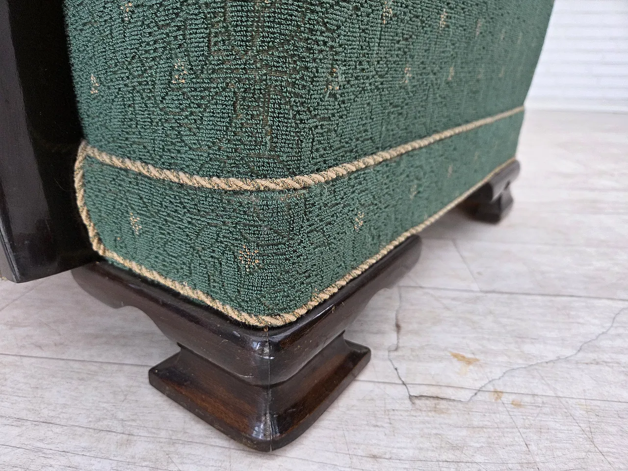 Anni '60, poltrona danese, arredamento in lana verde e beige. 4
