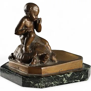 Bronze child and turtle, 20th century