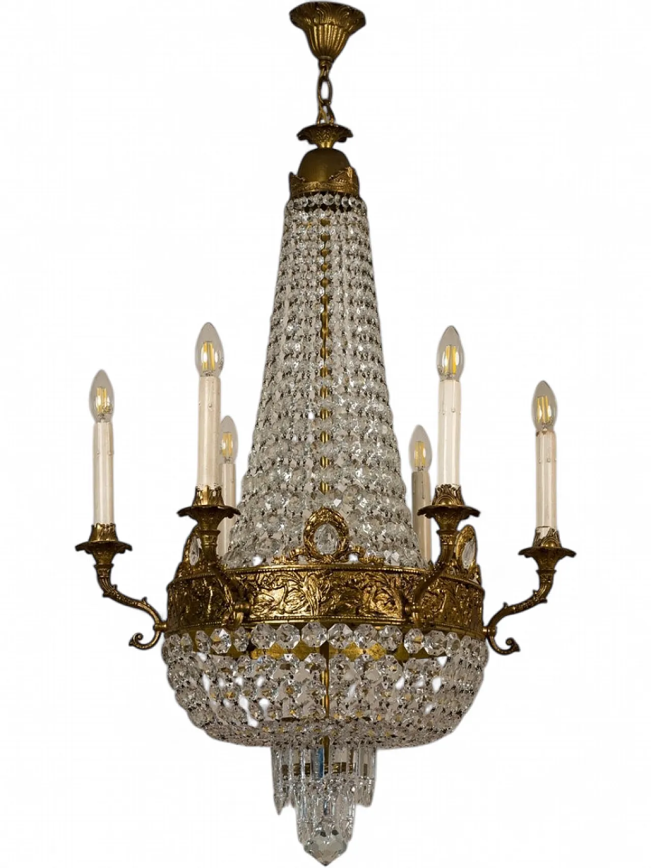 Lampadario a mongolfiera in stile impero a 6 luci, anni '60 14