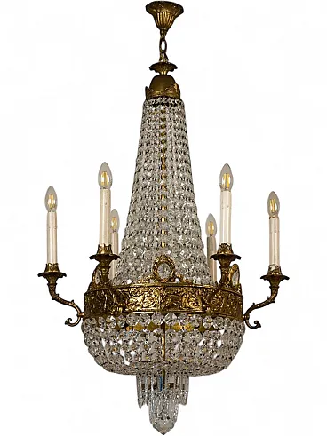 Lampadario a mongolfiera in stile impero a 6 luci, anni '60