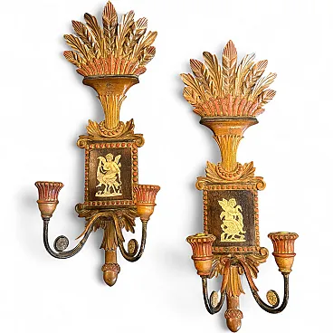 Coppia di lampade da parete Florentine in legno laccato, anni '50