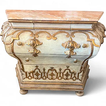 Comò veneziano barocco in legno laccato e dorato e marmo, '700