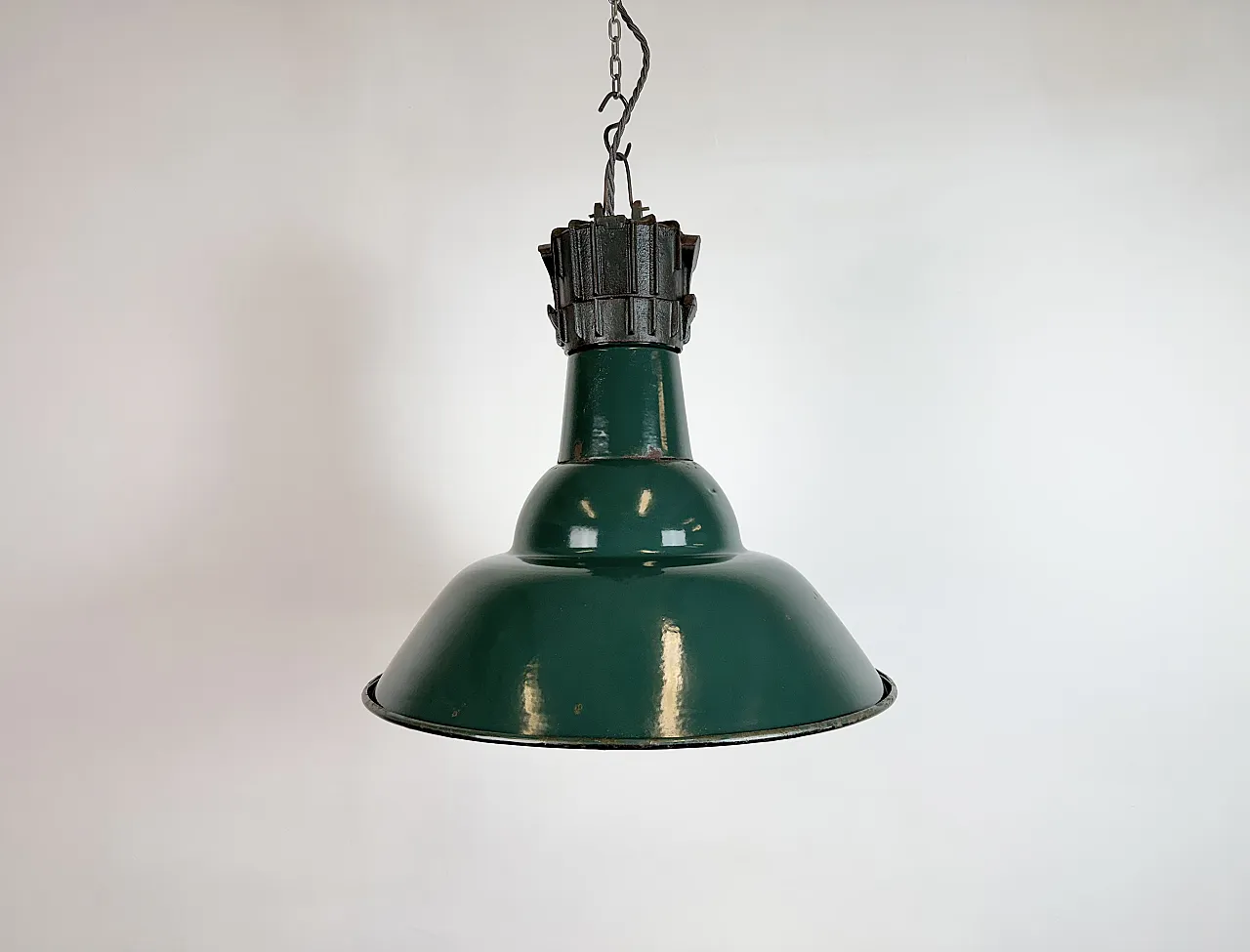 Industrial French Petrol Enamel Pendant Lamp from Sammode, 1950s 2