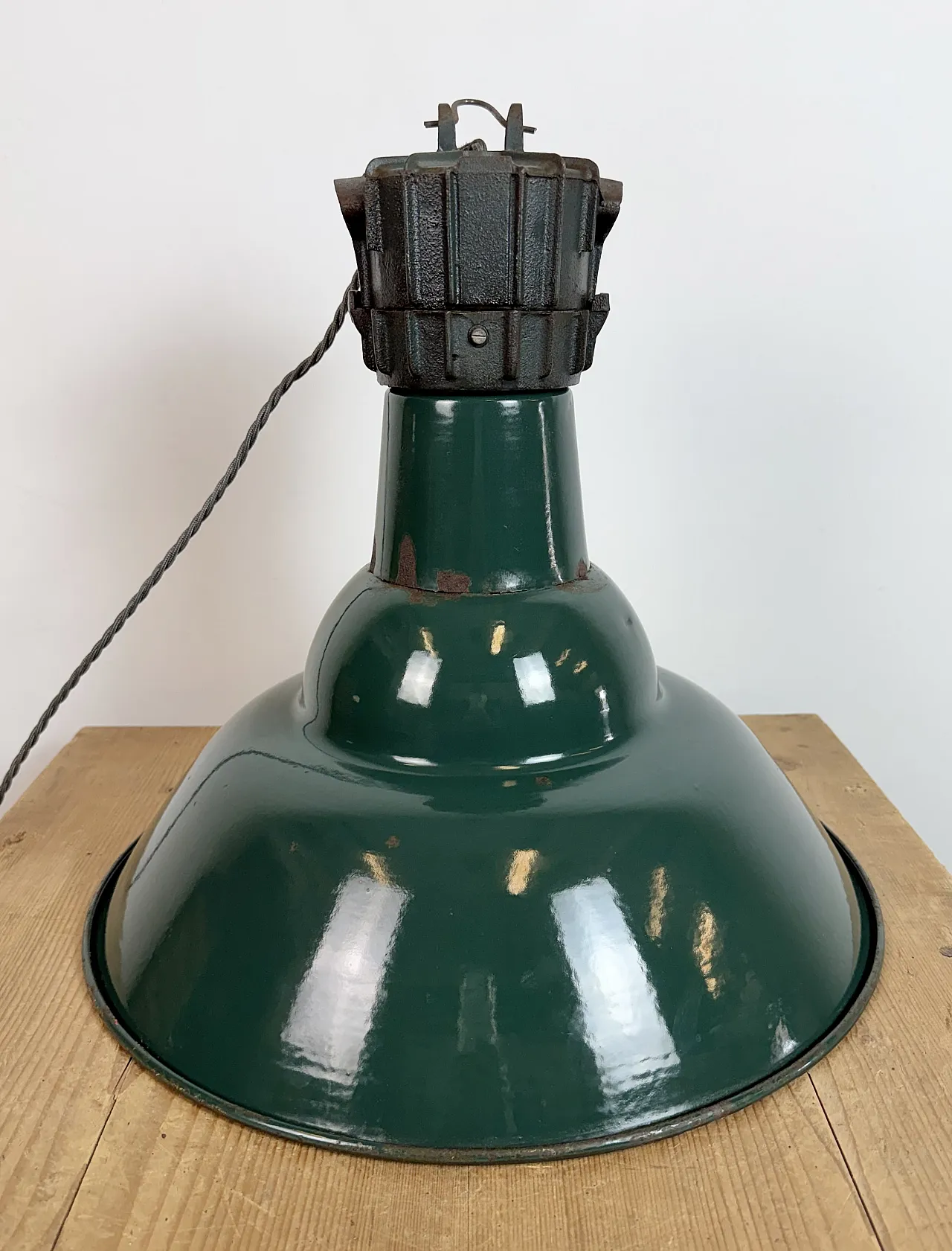 Industrial French Petrol Enamel Pendant Lamp from Sammode, 1950s 13