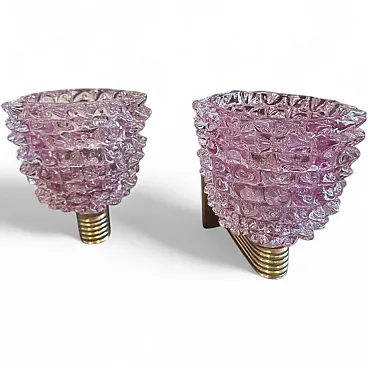 Coppia di applique in vetro di Murano rosa rostrato, anni '90