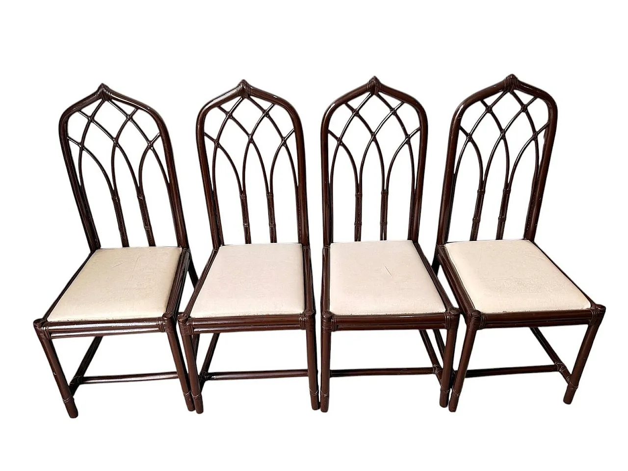 4 Bamboo and leather chairs, 1980s 1