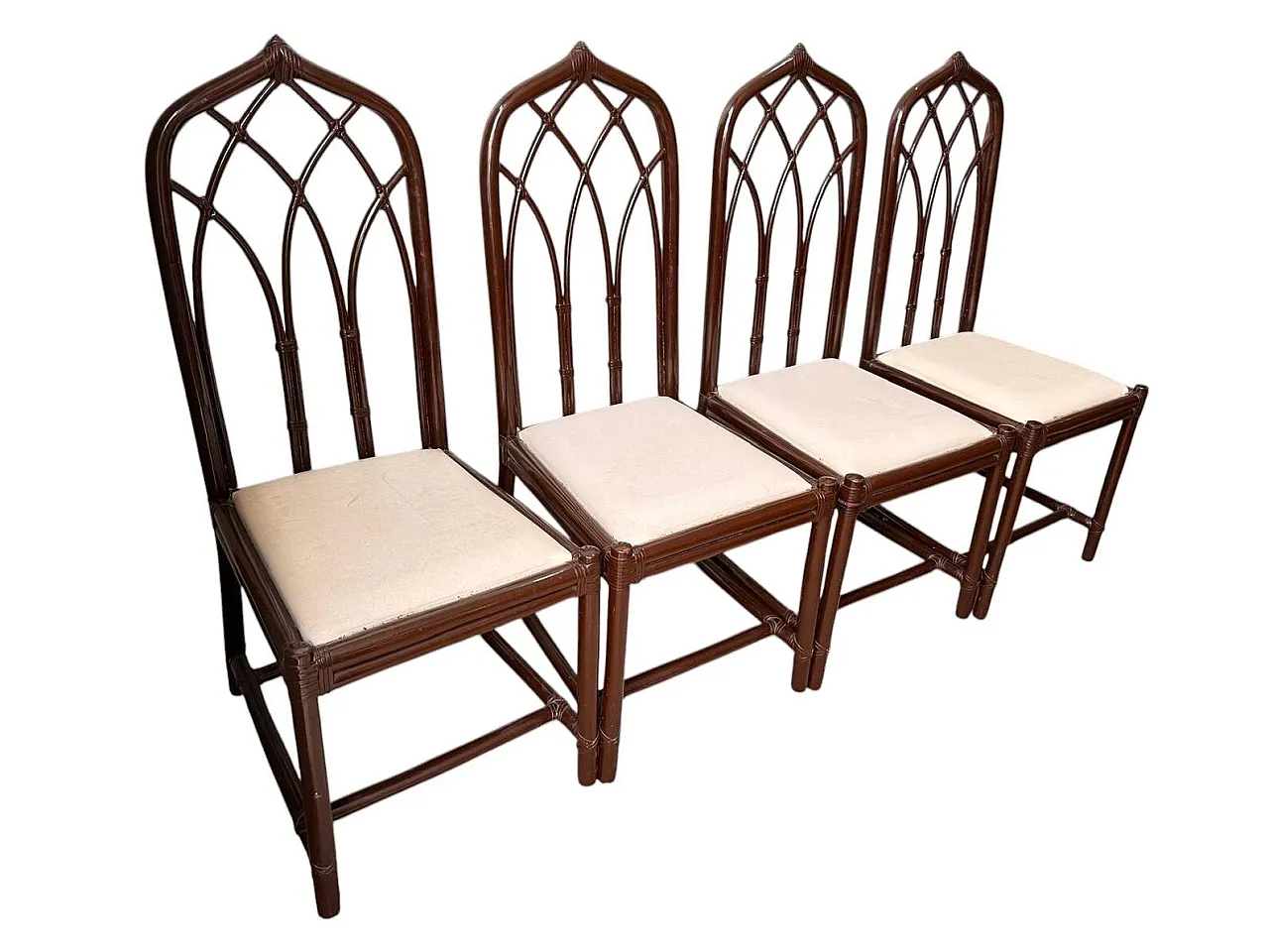 4 Bamboo and leather chairs, 1980s 2