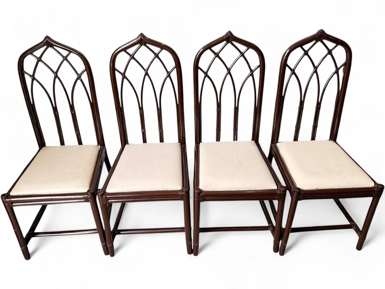 4 Bamboo and leather chairs, 1980s 10