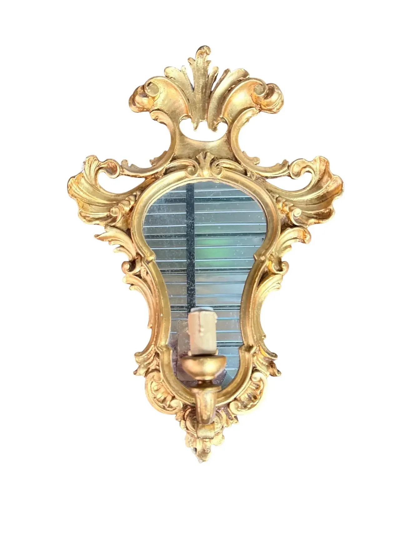 Pair of gilded wooden wall sconces with mirror, 19th century 2