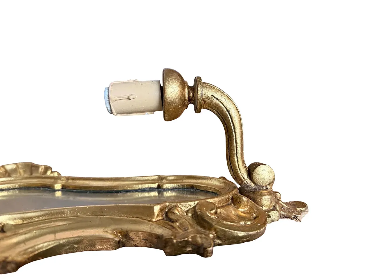 Pair of gilded wooden wall sconces with mirror, 19th century 6