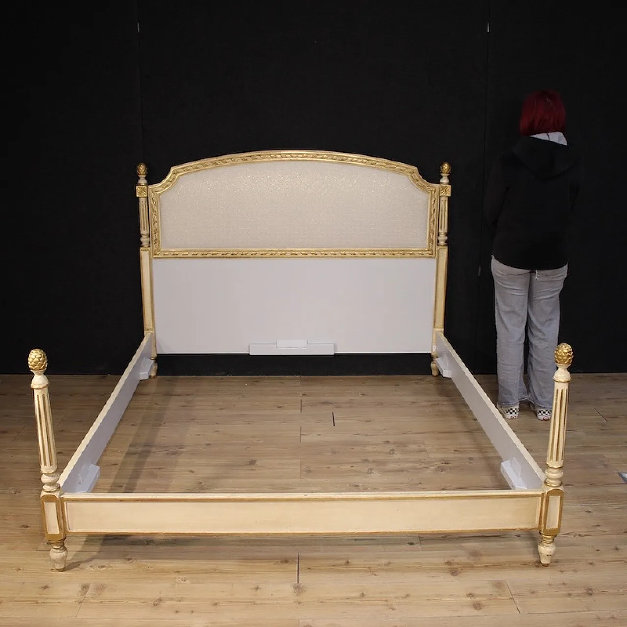 Lacquered and gilded double bed in Louis XVI style, 1950s 2