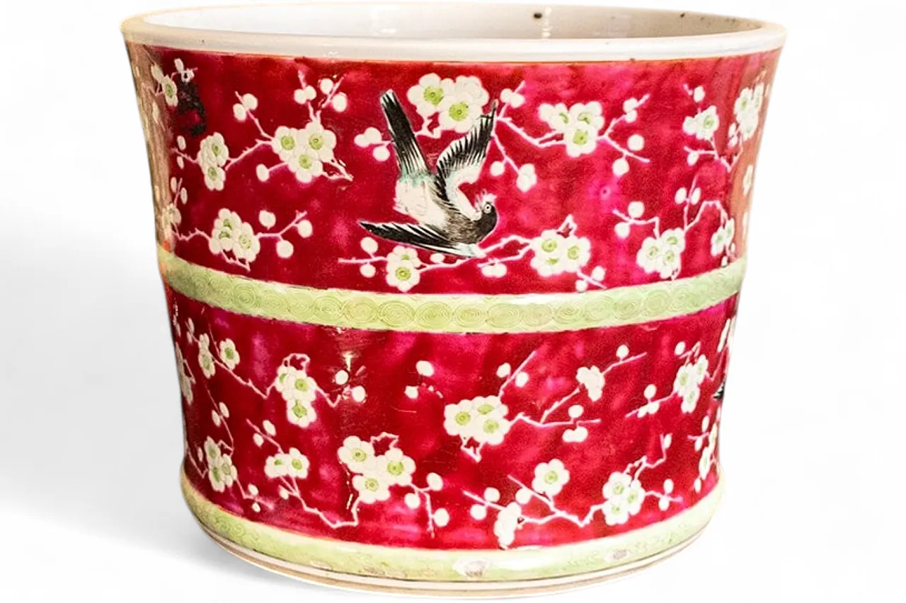 Vaso  in porcellana con uccelli e prunus, '800 5