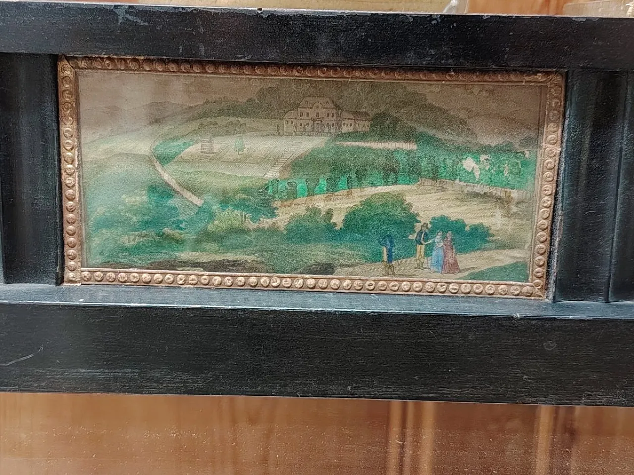 Biedermeier fireplace clock in gilded and engraved wood, 19th century 2
