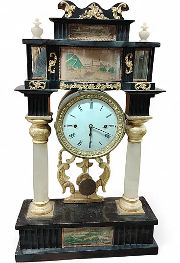 Orologio da camino Biedermeier in legno dorato e inciso, '800