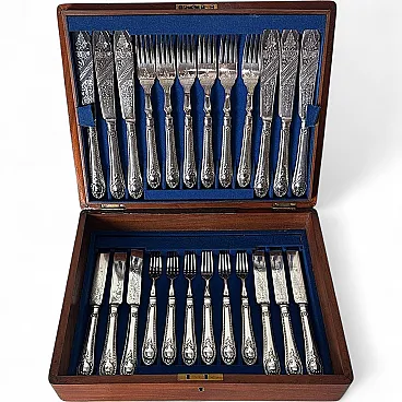 Wooden box with a complete silver-plated flatware, 19th century