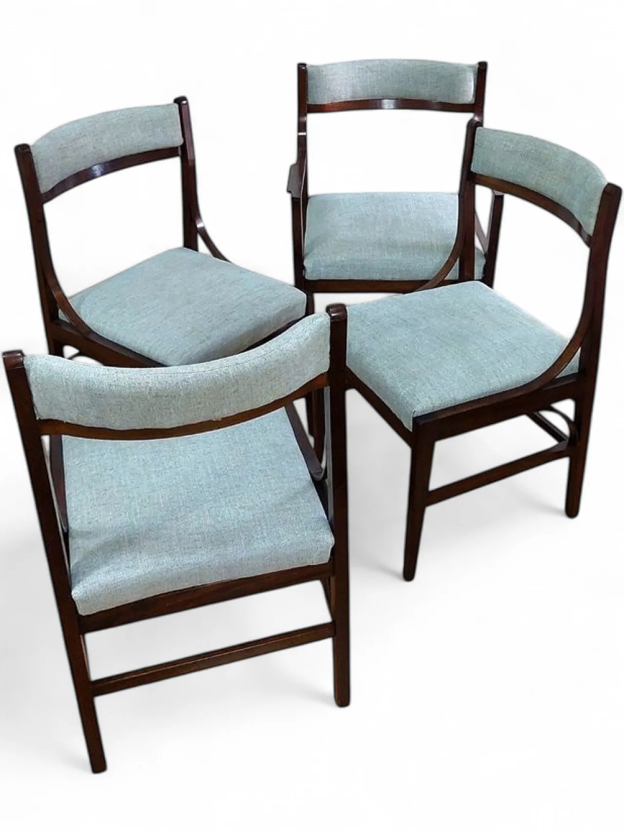 4 Wooden and fabric dining chairs, 1950s 7