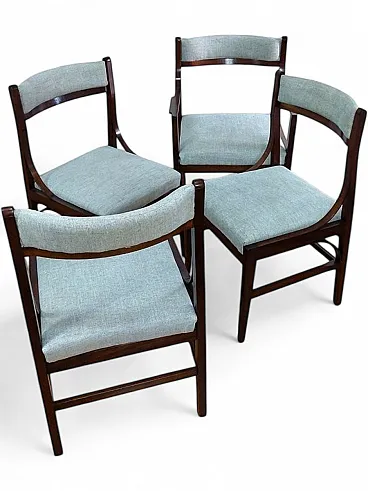 4 Wooden and fabric dining chairs, 1950s