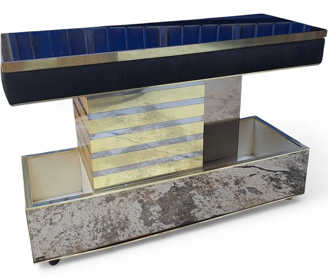 Bar cabinet in wood, brass and glass by Stilglass Donati, 1970s 18