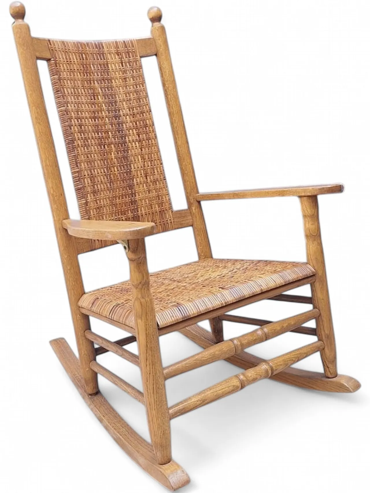 Rocking chair in oak and rattan, 1960s 10