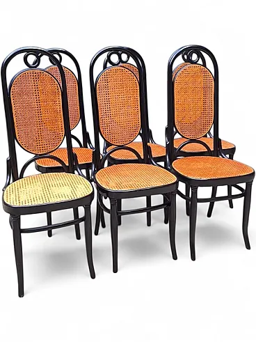 6 Model 21 chairs in beech and straw, 1970s