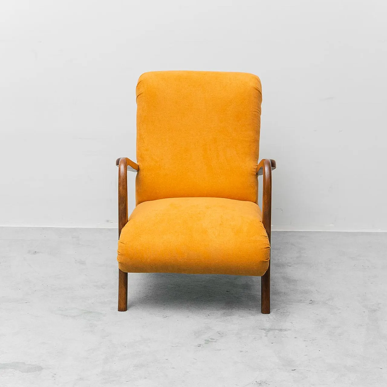 Armchair in wood and orange fabric, 1960s 3