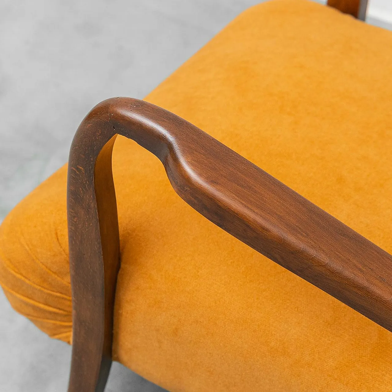 Armchair in wood and orange fabric, 1960s 4