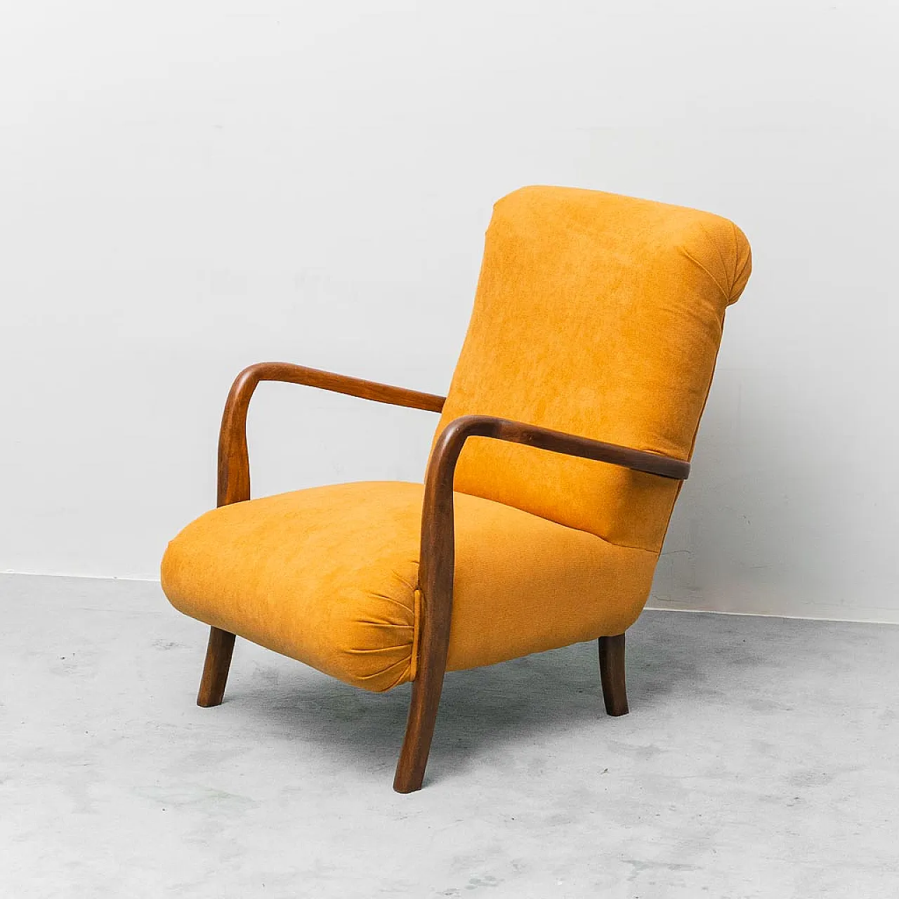 Armchair in wood and orange fabric, 1960s 5