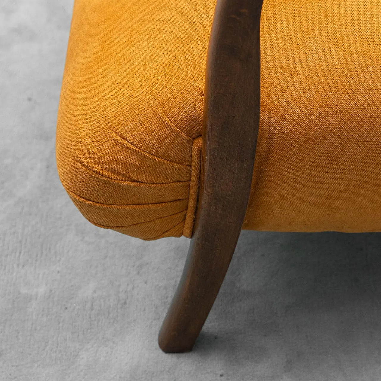 Armchair in wood and orange fabric, 1960s 6
