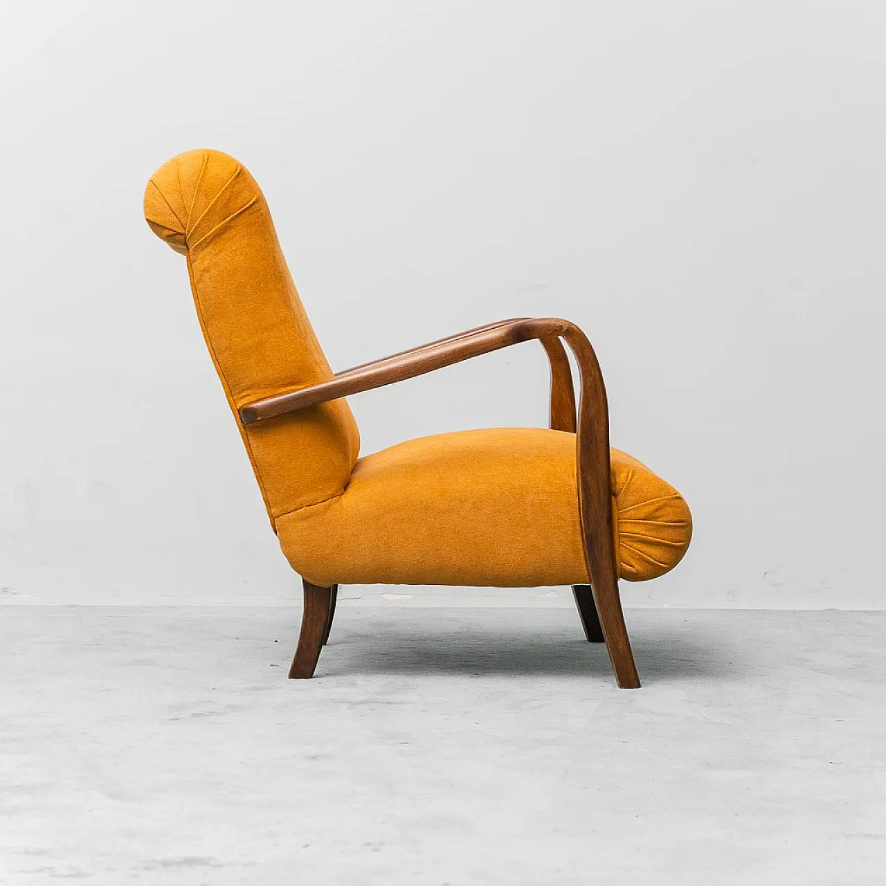 Armchair in wood and orange fabric, 1960s 7