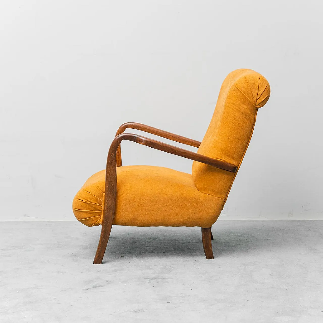 Armchair in wood and orange fabric, 1960s 9