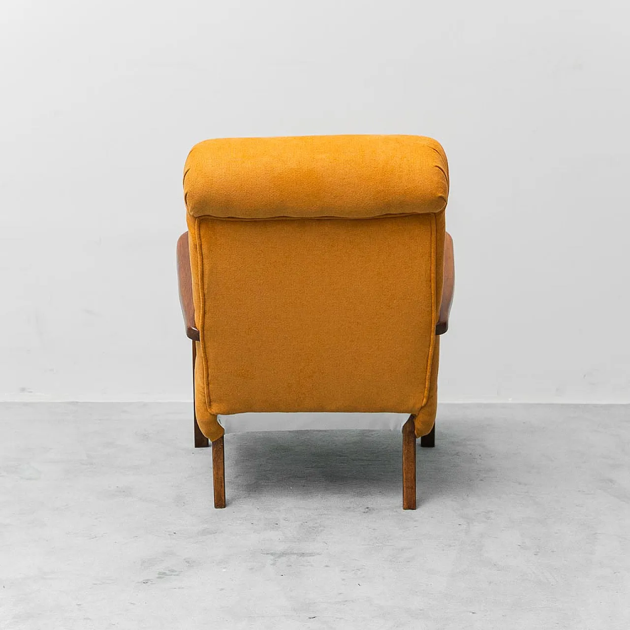 Armchair in wood and orange fabric, 1960s 11