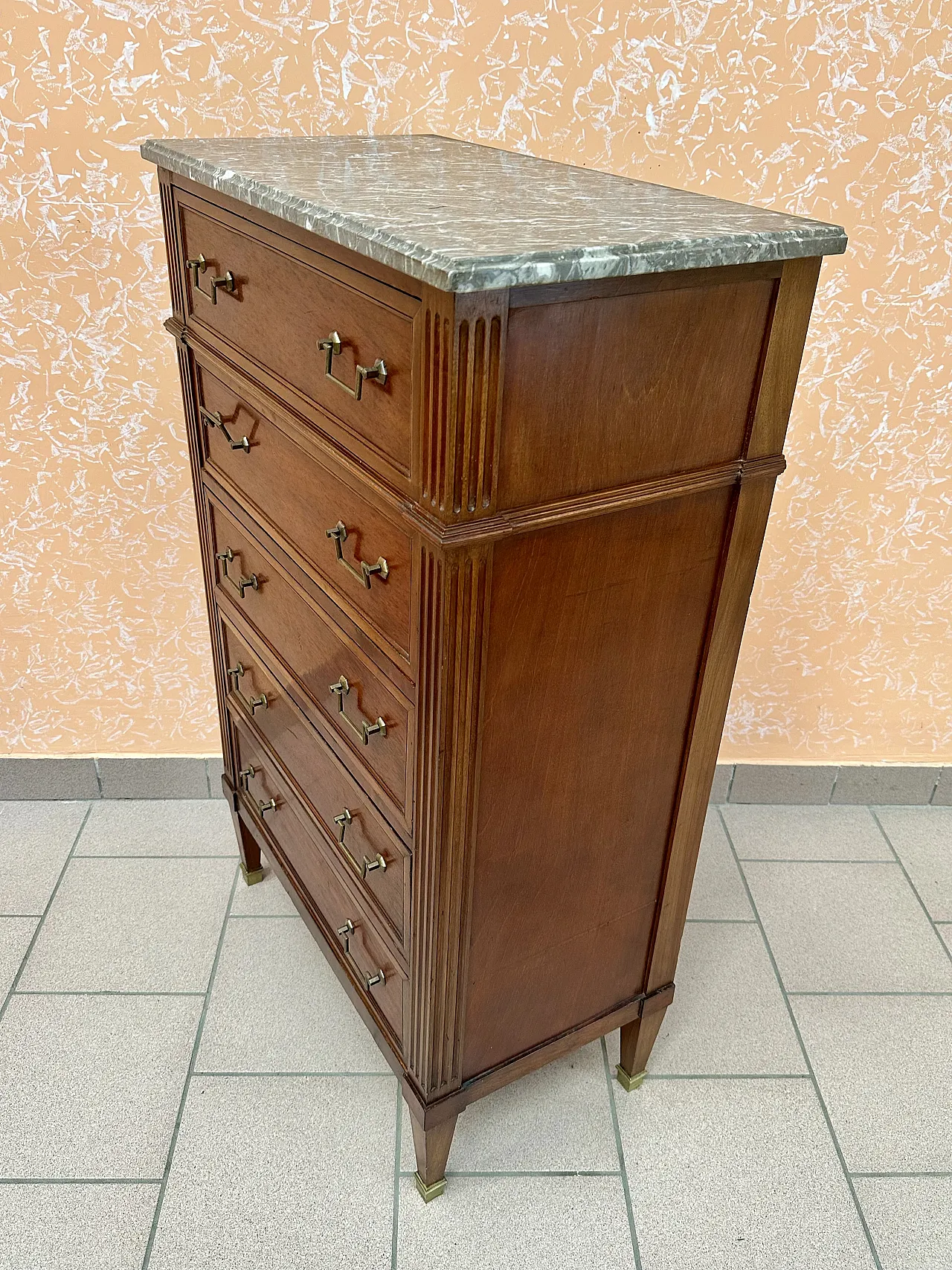 Settimanile Luigi XVI a 5 cassetti in mogano, bronzi, Francia,metà‘800 9