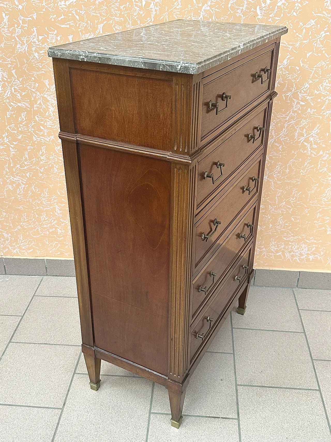 Settimanile Luigi XVI a 5 cassetti in mogano, bronzi, Francia,metà‘800 10