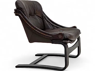 Anni '70, design svedese di Åke Fribytter, poltrona, mobili in pelle.